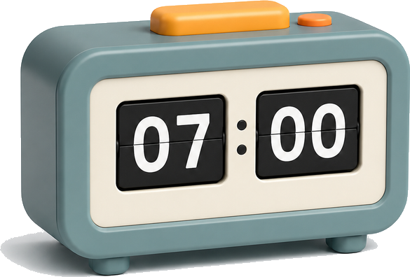 Retro flip clock showing seven in the morning, illustrating a worked example for calculating bedtime with the 90-minute sleep rule