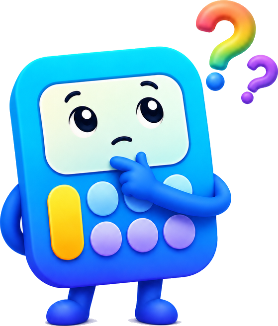 Curious WorkItOut.Tools calculator mascot with question marks, illustrating how to calculate sleep cycles with the 90-minute rule